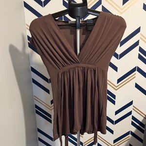 Chic Brown V-Neck Women's Blouse